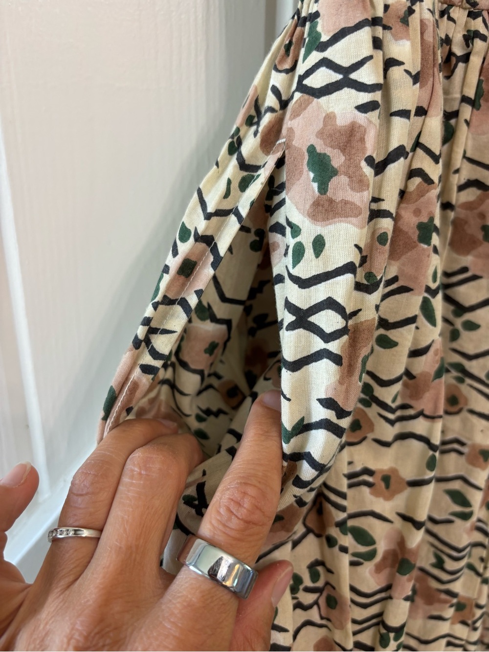 WVN Organic Cotton Floral Puff Sleeve Midi Dress Cream Pocket Cottage-core S - Picture 5 of 12